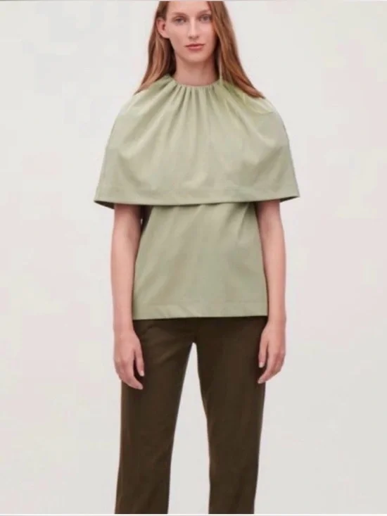 COS Cape Layer Jersey Top in Olive Green S - Picture 1 of 11